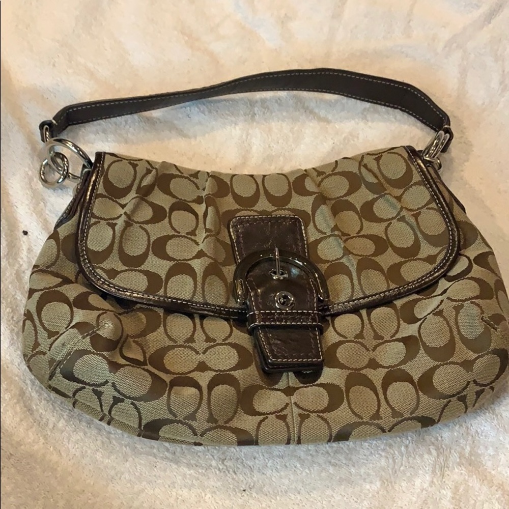 New Coach monogram leather fabric satchel clasp